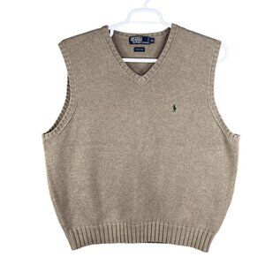 Polo Ralph Lauren Mens XL Tan Knit Sweater Vest Logo Golf Quiet Luxury Old Money